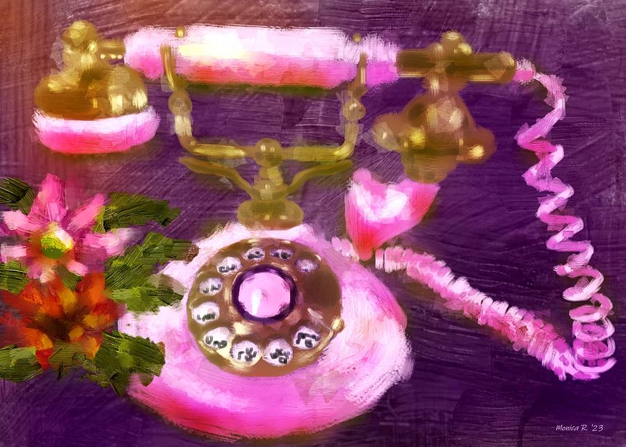 Vintage Telephone with Flowers Digital Art by Monica Resinger