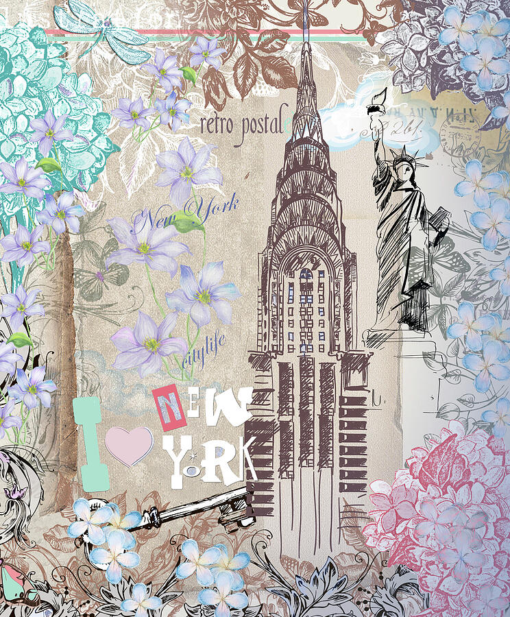Vintage Theme New York In Spring Digital Art by Johanna Hurmerinta