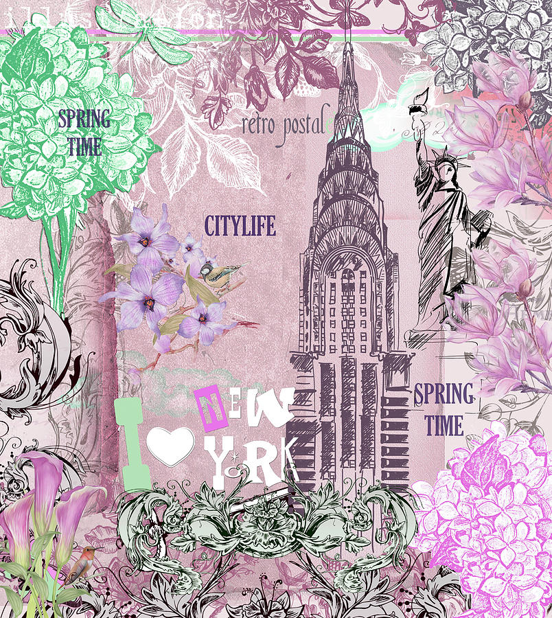 Vintage Theme Spring In New York Digital Art by Johanna Hurmerinta