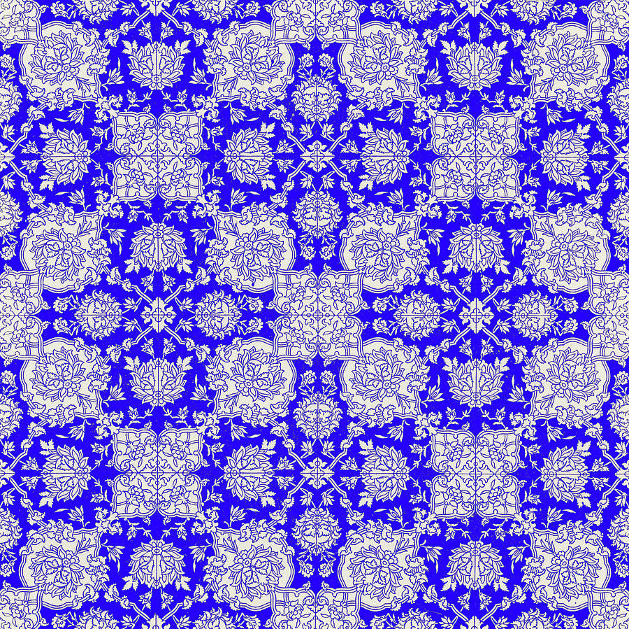 Vintage Tile Pattern in Regal Blue Digital Art by Gaby Ethington