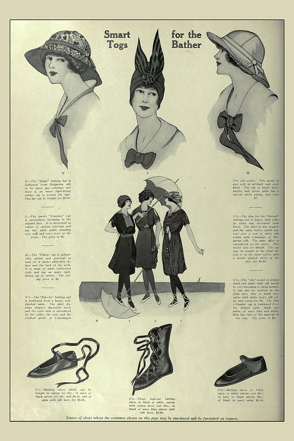 Vintage Womens Fashion - Hats - Bathing Suits - Shoes Drawing by Peggy Collins