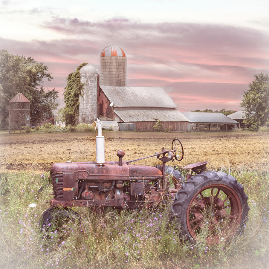Vintage Tractor at the Farm in Country Colors Photograph by Debra and Dave Vanderlaan