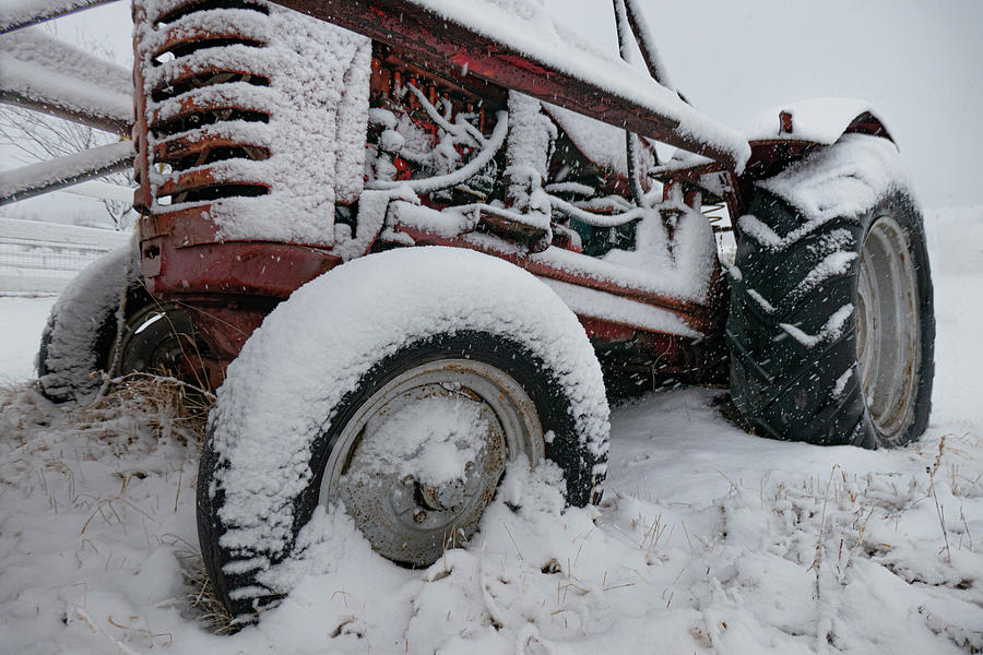 Vintage Photograph - Vintage Tractor In The Snow by Phil And Karen Rispin
