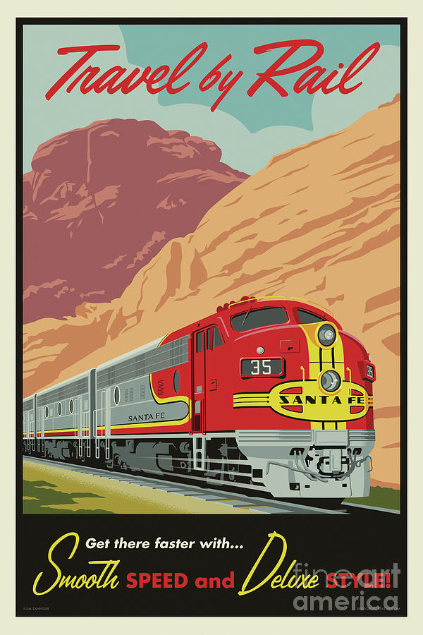 Train Digital Art - Vintage Travel by Rail Poster by Jim Zahniser