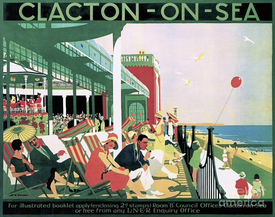 Vintage travel Clacton-On-Sea Essex England Drawing by Aapshop