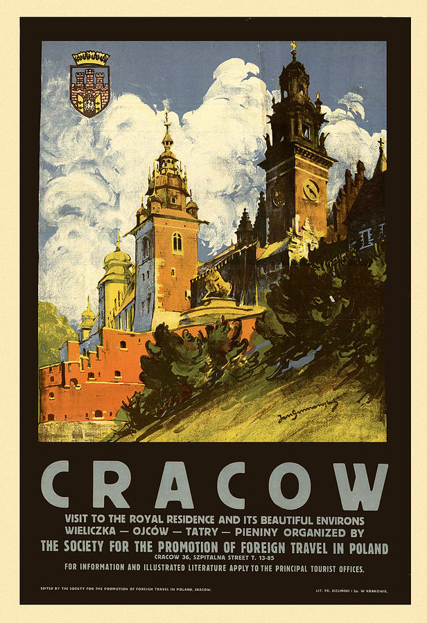 Krakow Poland Vintage Travel Art Print Poster 24x36 inch 