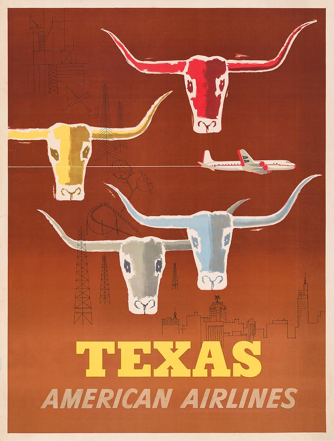 American Airlines Mixed Media - Vintage Travel Poster - American Airlines to Texas 1953 by Martin Glanzman American Airlines Mixed Media - Vintage Travel Poster - American Airlines to Texas 1953 by Martin Glanzman