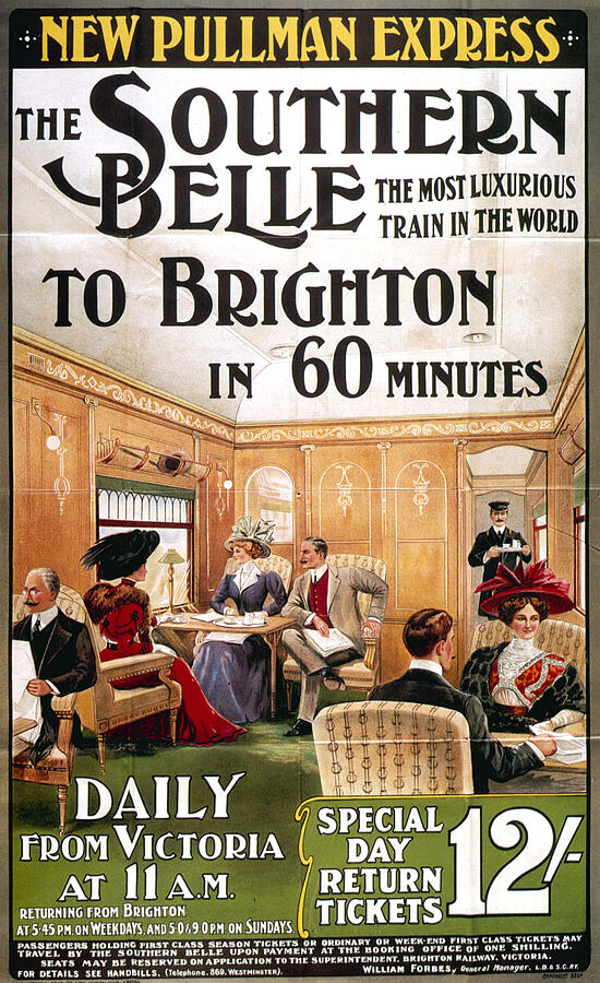 Southern Belle Digital Art - Vintage Travel Poster - Brighton by Rail by Lawrence Miller