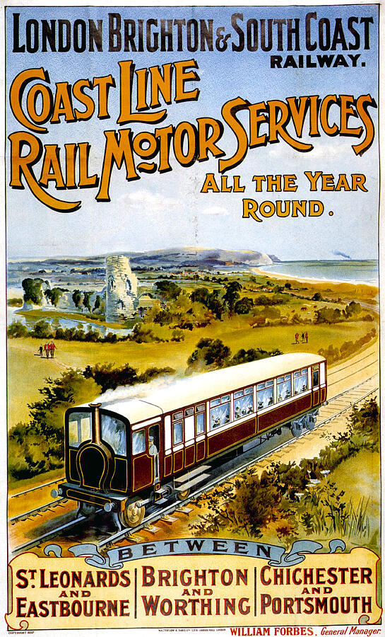 Coast Line Digital Art - Vintage Travel Poster - London to Brighton by Lawrence Miller
