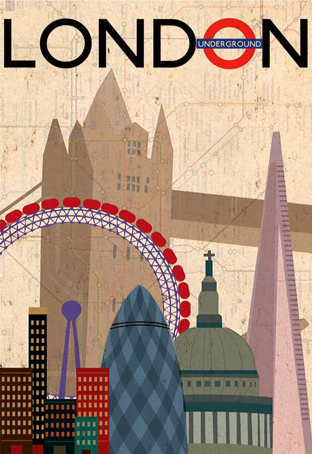 London Digital Art - Vintage Travel Poster - London Underground by Lawrence Miller