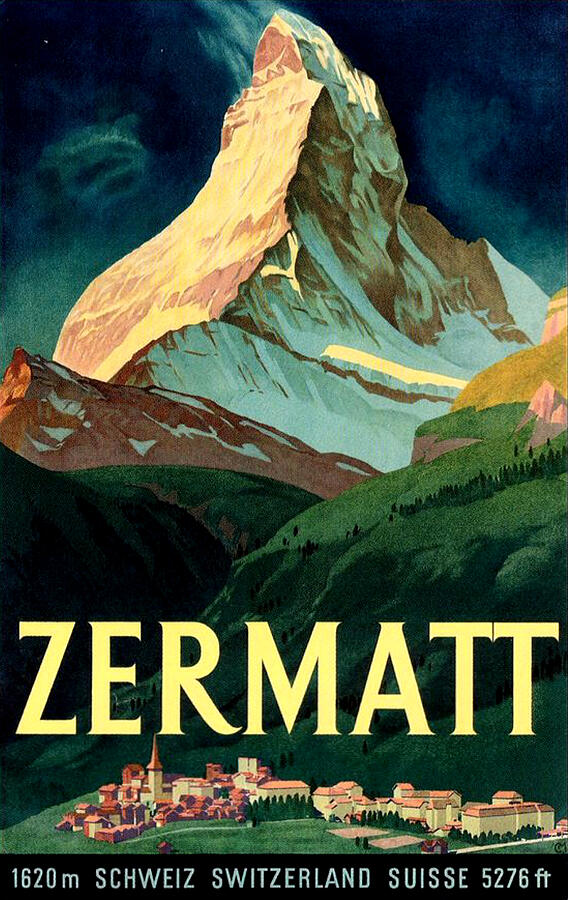 Zermatt Digital Art - Vintage Travel Poster - Matterhorn by Lawrence Miller