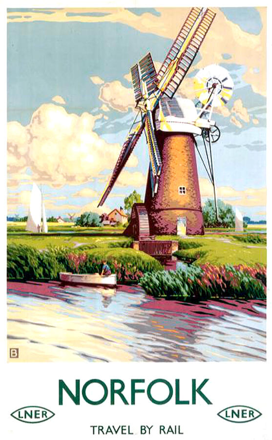 Boat Digital Art - Vintage Travel Poster - Norfolk, England by Lawrence Miller