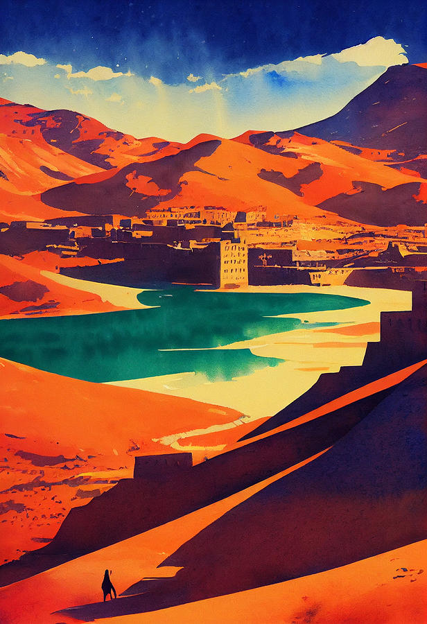 Vintage  Travel  poster  of  Morocco  extremely  detailed  w  043a064556304364539  c645563e2  645fc0 Painting by Celestial Images