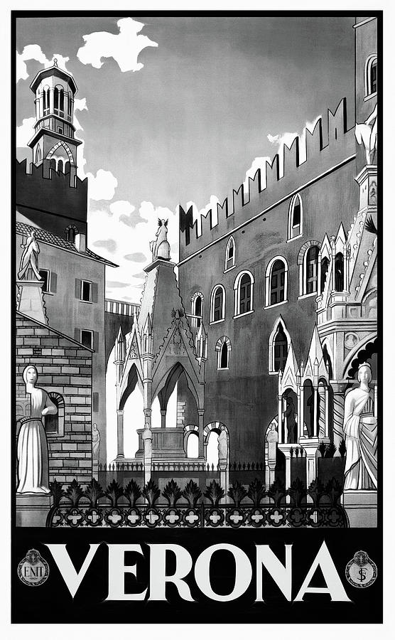 Vintage Photograph - Vintage Travel Poster Verona Italy Black and White  by Carol Japp