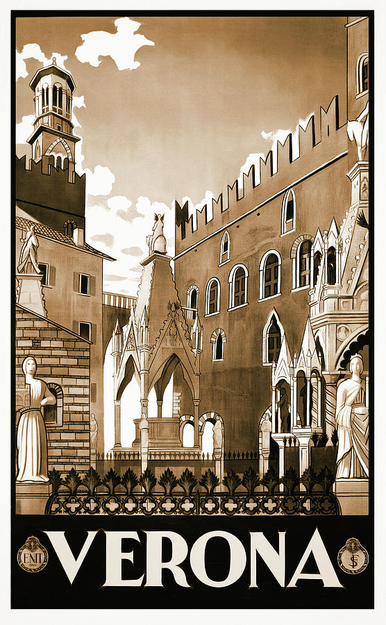 Vintage Photograph - Vintage Travel Poster Verona Italy Sepia by Carol Japp