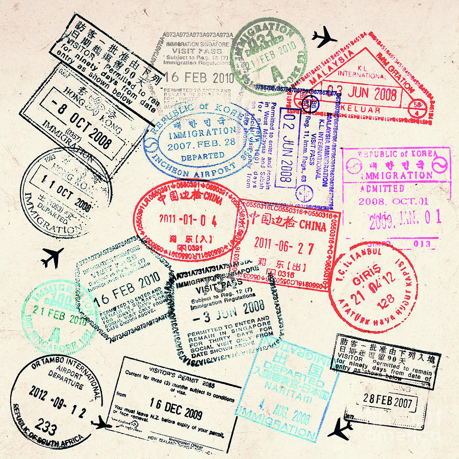 Vintage Photograph - Vintage travel stamps by Delphimages Photo Creations