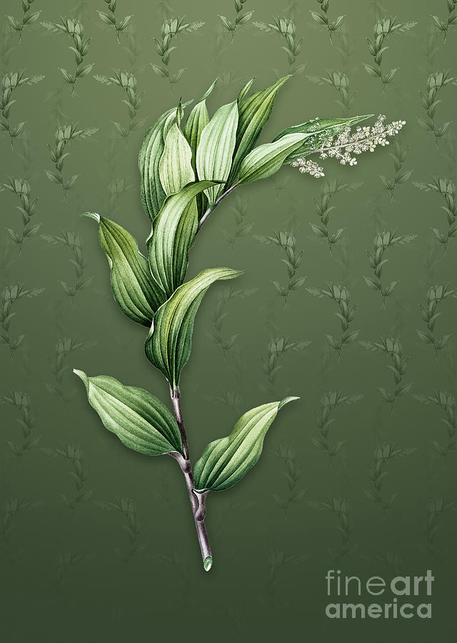 Vintage Treacleberry Botanical Art on Lunar Green Pattern n.0924 Mixed Media by Holy Rock Design