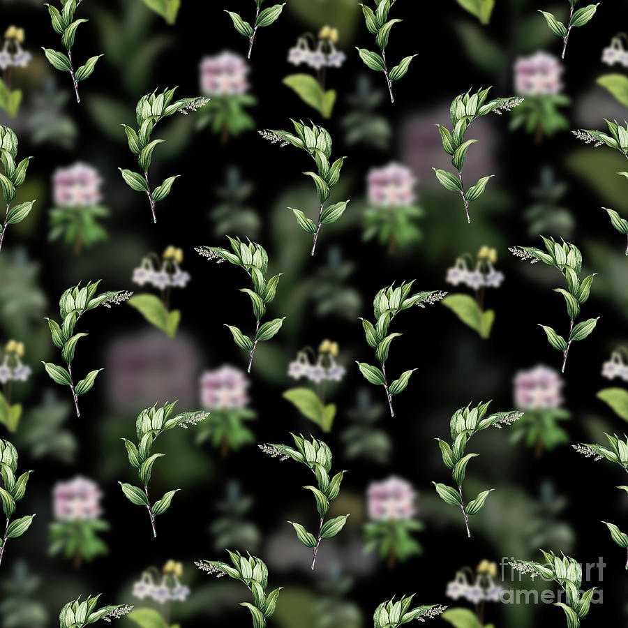 Vintage Treacleberry Floral Garden Pattern on Black n.2151 Mixed Media by Holy Rock Design