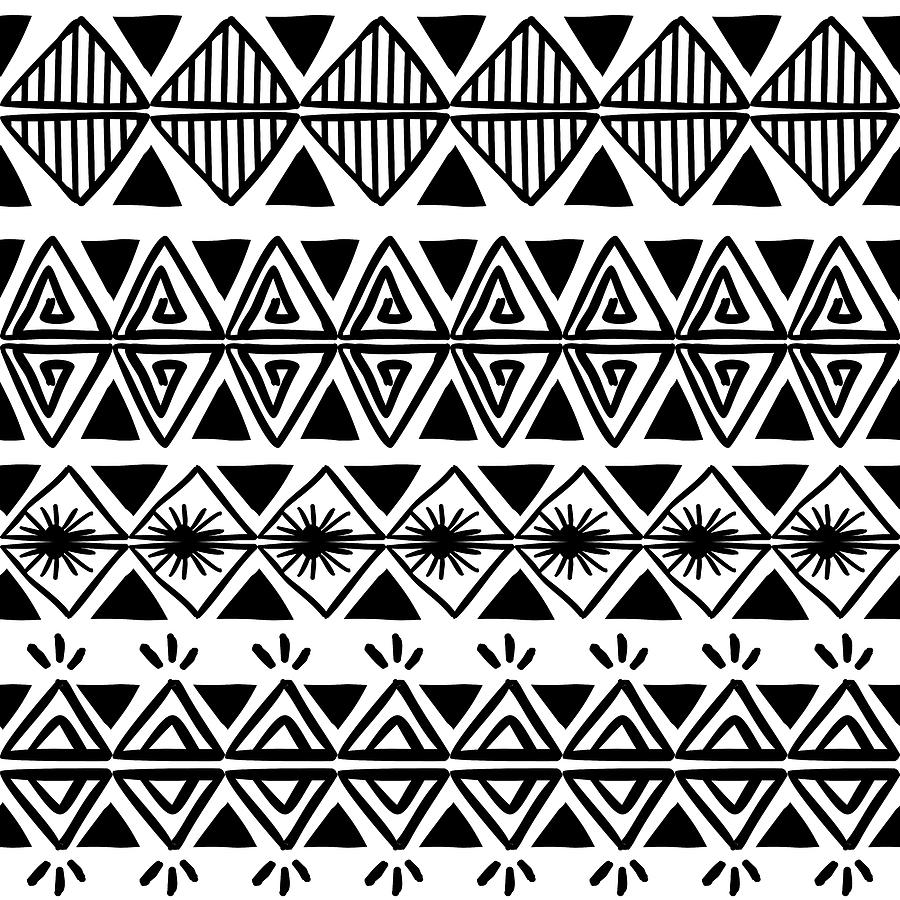 Vintage tribal pattern with black and white hand drawn african ethnic ...