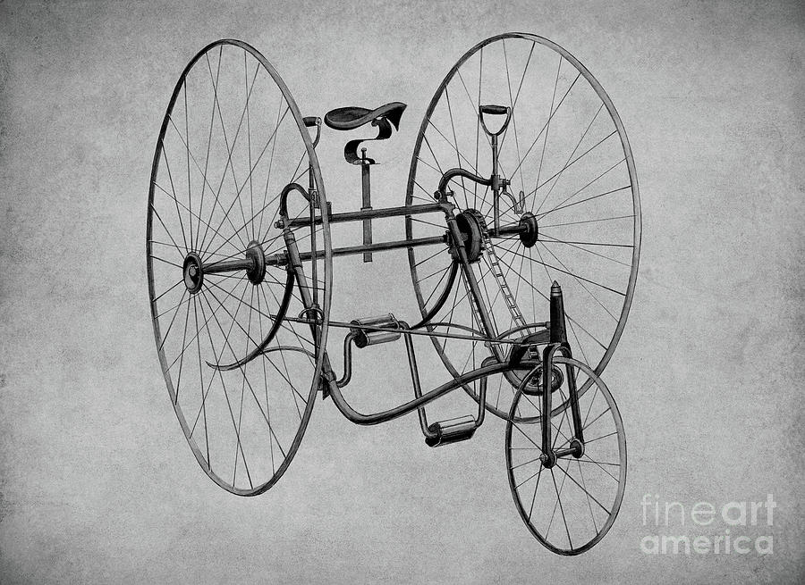 Vintage Tricycle by Harry G Aberdeen in black and white Drawing by Mark Miller