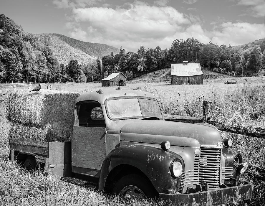Vintage Truck at the Farm Black and White Photograph by Debra and Dave Vanderlaan