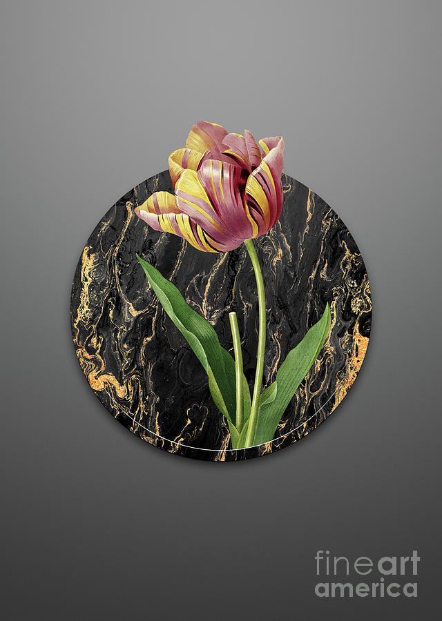 Vintage Tulip Art in Gilded Marble on Soft Gray Painting by Holy Rock Design