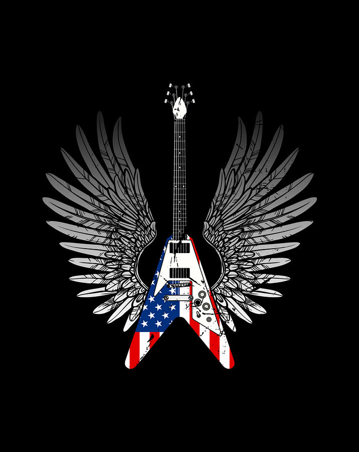 Vintage US Flag Guitar design American Flag Gift design Digital Art by
