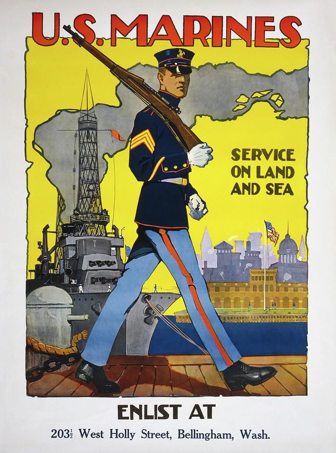 U.s. Marines Drawing - Vintage U.S. Marines Recruiting Poster 1917 by Sidney Riesenberg
