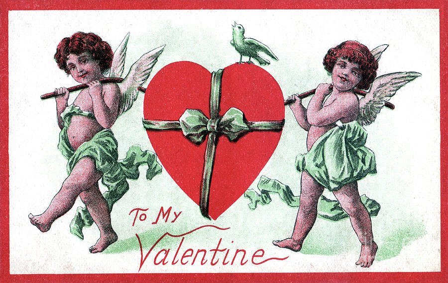 Vintage Valentine two cherubs Drawing by Pete Klinger