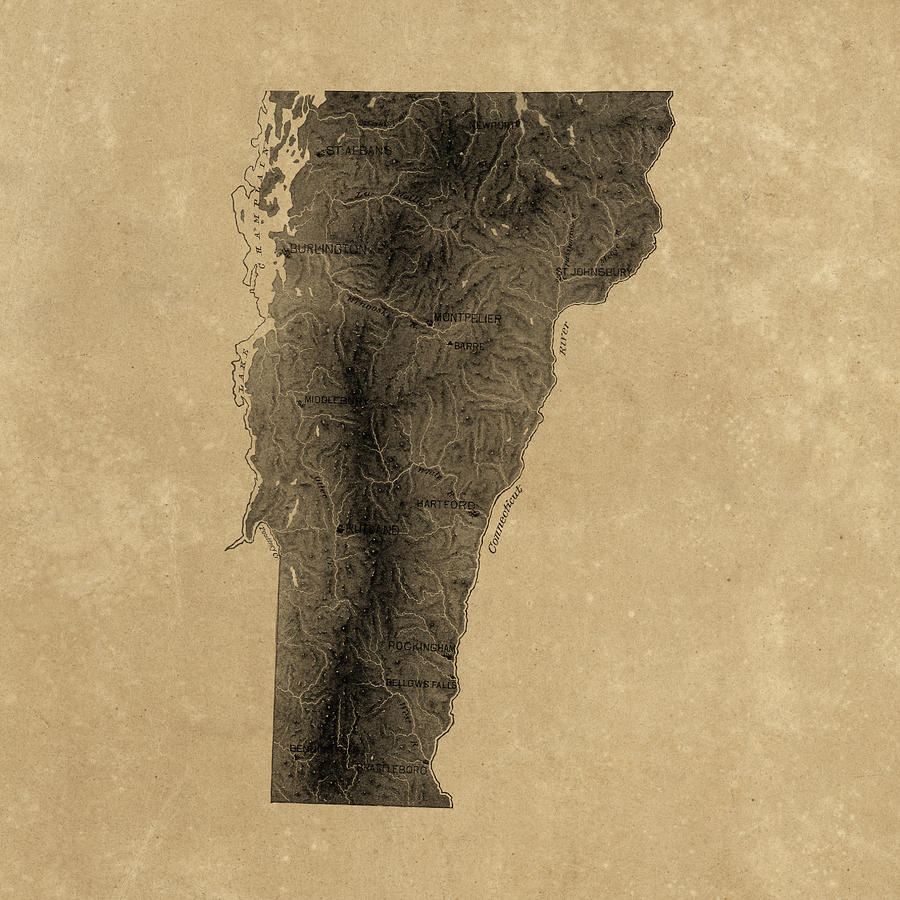 Vintage Vermont Relief Map Drawing by Blue Monocle