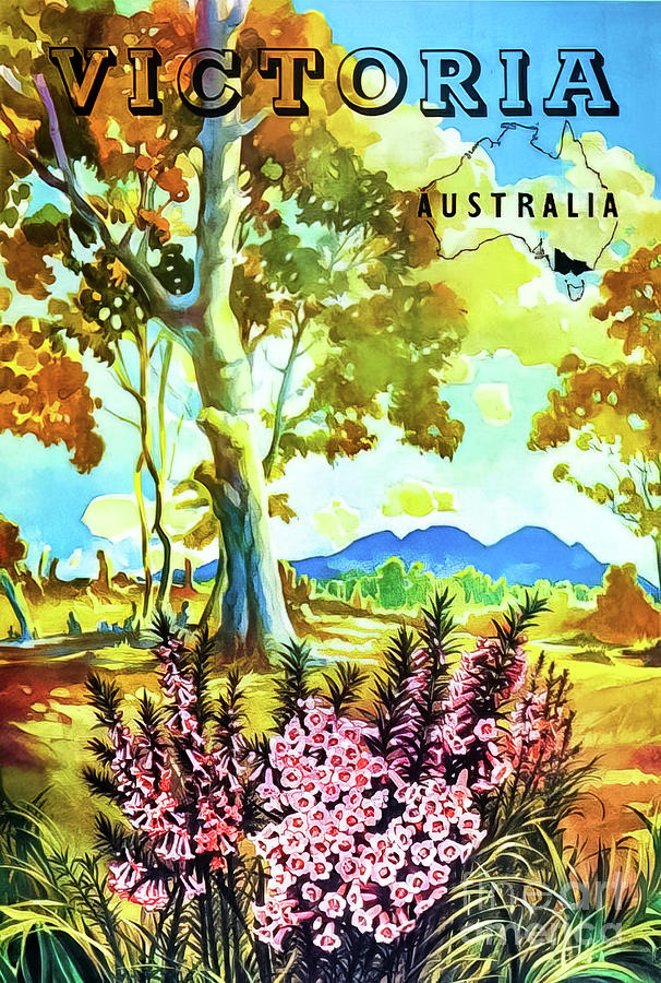 Vintage Victoria Australia Travel Poster 1944 Drawing by M G Whittingham