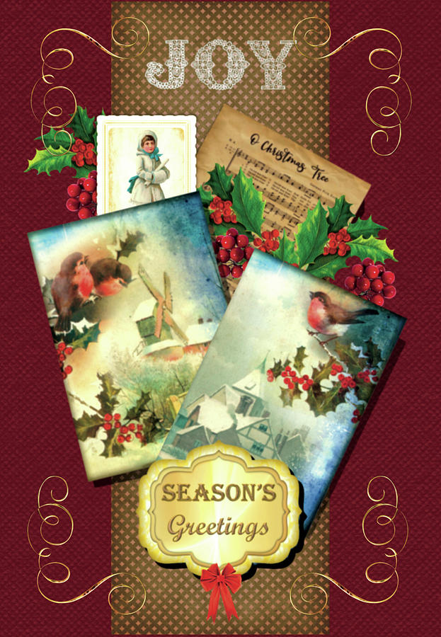 Vintage Victorian Style Christmas Card Joy In Red Digital Art By Mrs Pickle Fine Art America 5271