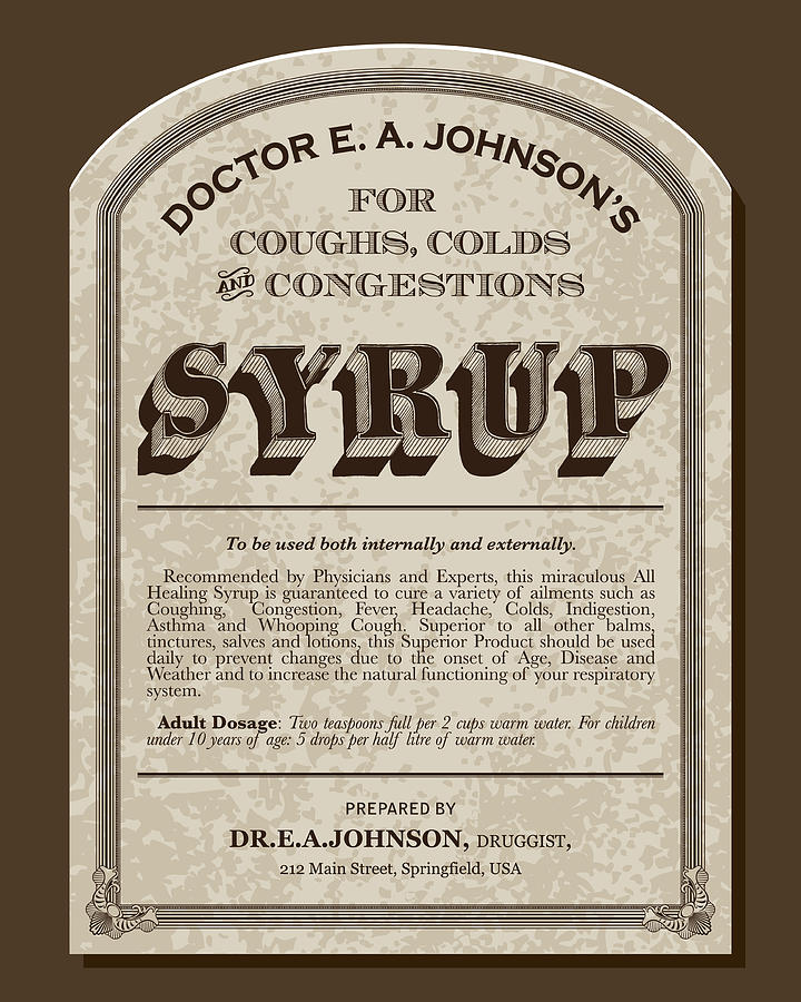 Vintage Victorian Style Cough Syrup Label Drawing by Bortonia