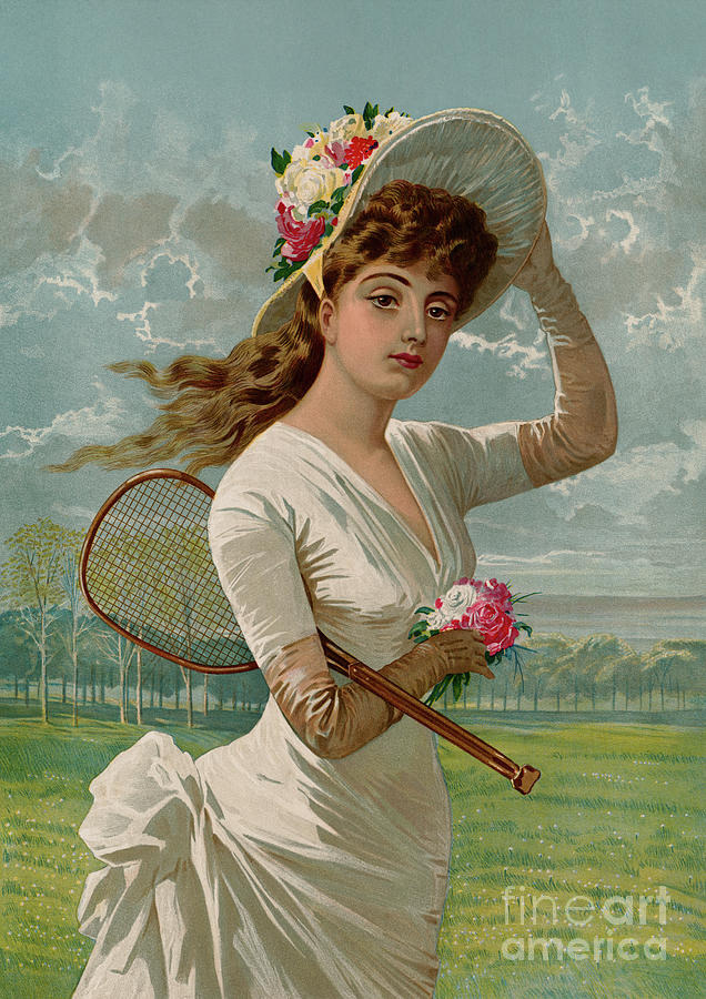 Vintage Victorian tennis girl Drawing by Heidi De Leeuw