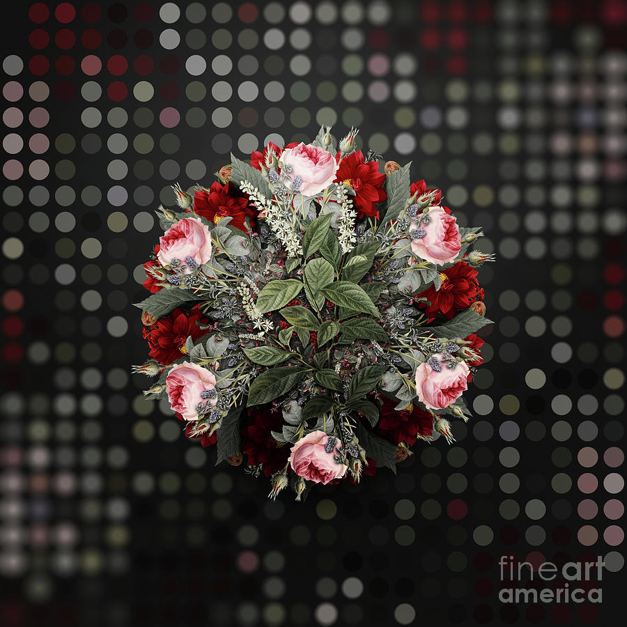 Vintage Virginia Sweetspire Flower Wreath on Bokeh Dot Pattern n.0110 ...