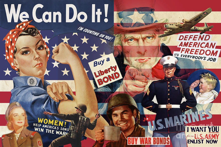 Vintage Mixed Media - Vintage war posters collage by Delphimages Photo Creations