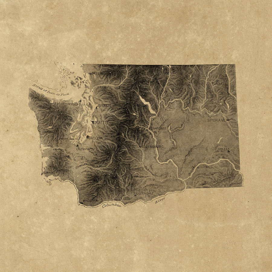 Vintage Washington State Relief Map Drawing by Blue Monocle