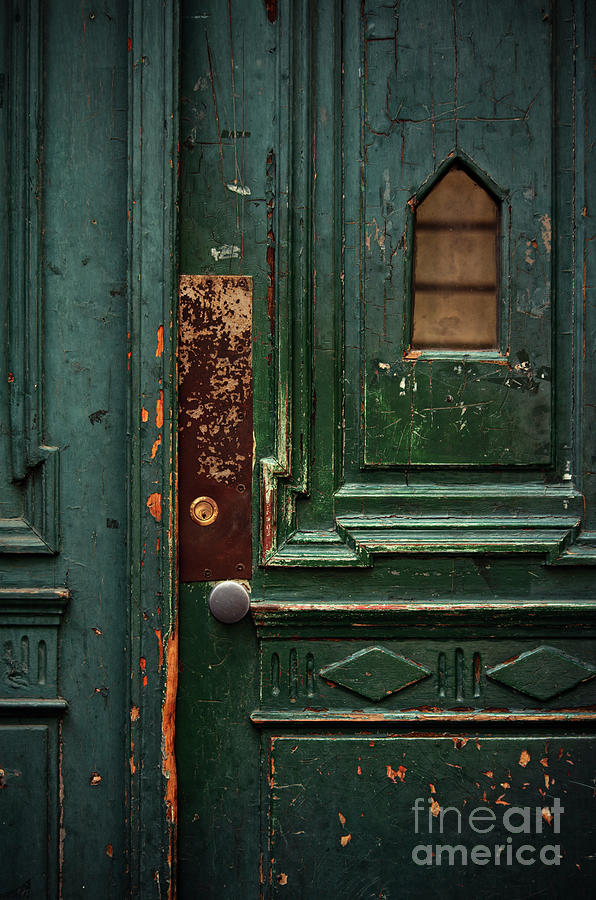 Vintage weathered green wooden door Photograph by Mendelex Photography