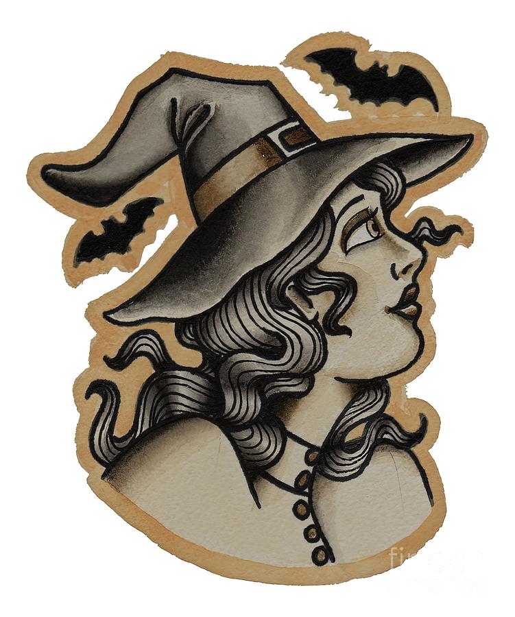 Vintage witch tattoo design Painting by Clark Chelsea - Fine Art America