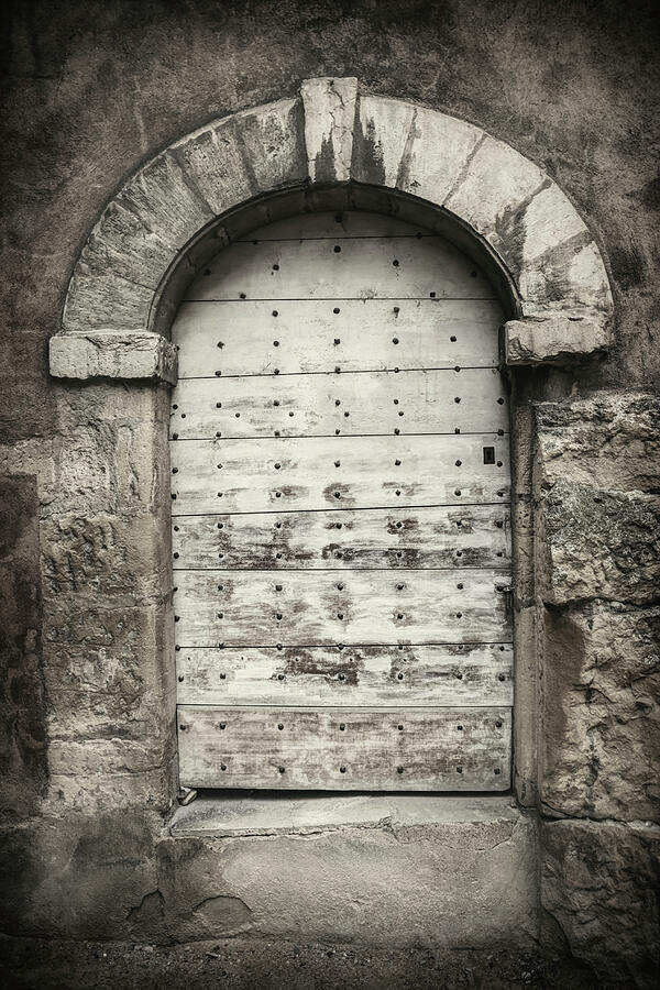 Vintage Wooden Door Lyon France Black and White Photograph by Carol Japp