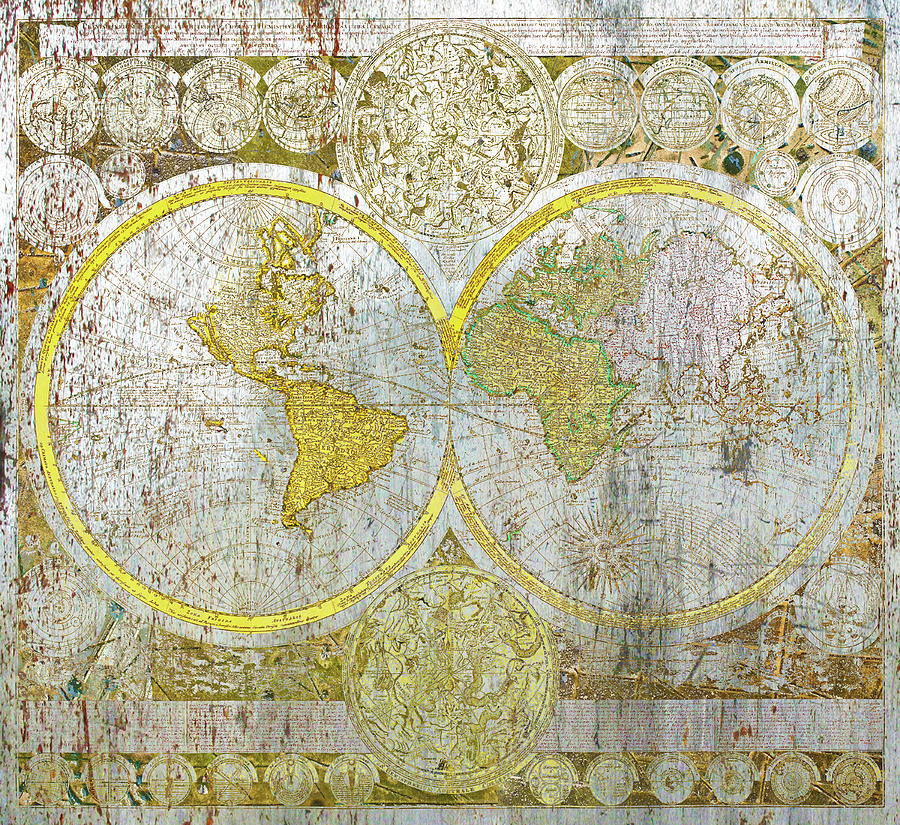 Vintage World Map Remastered with Silver And Gold Metal 4 Painting by Tony Rubino