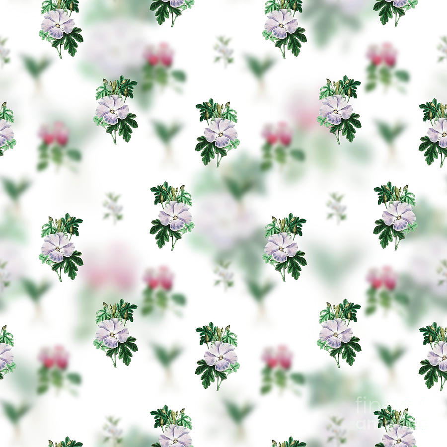 Vintage Wrays Hibiscus Floral Garden Pattern on White n.2136 Mixed Media by Holy Rock Design