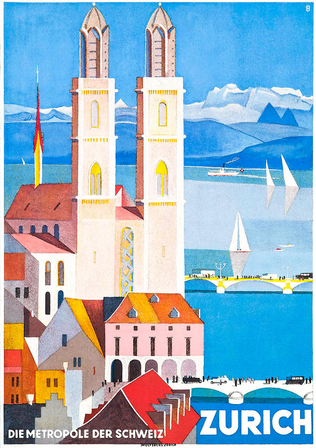 Vintage Zurich Travel Poster Painting by Orca Art Gallery - Fine Art ...