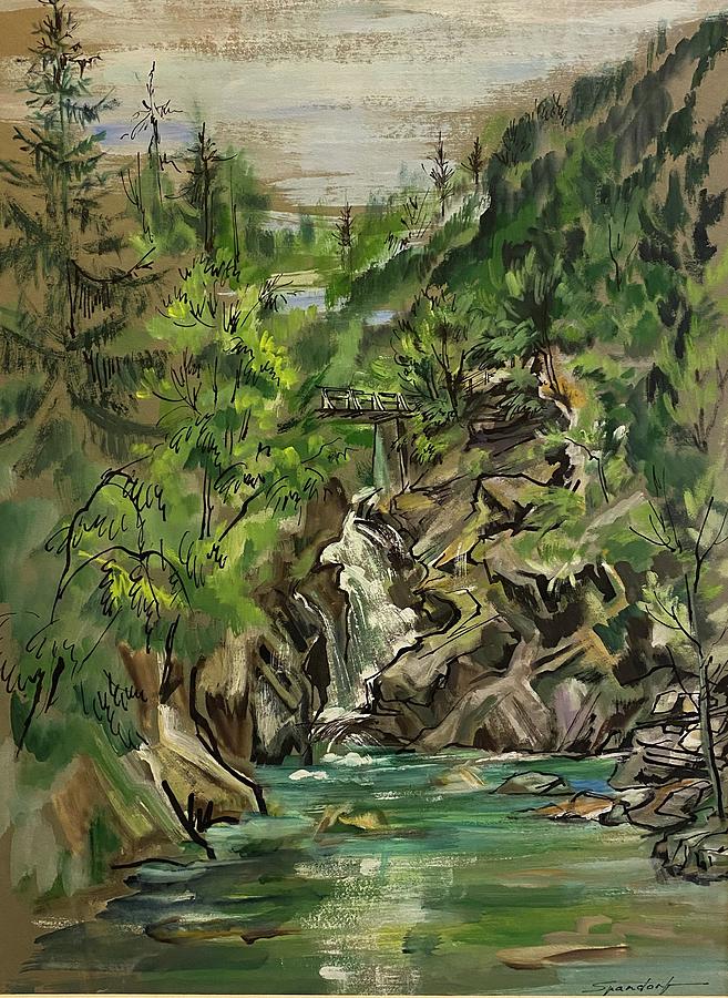 Vintgar Gorge in Slovenia  Painting by Lily Spandorf
