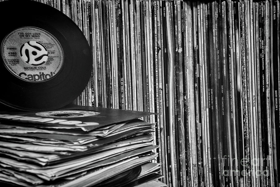 Vinyl Records 33s and 45s in black and white Photograph by Paul Ward