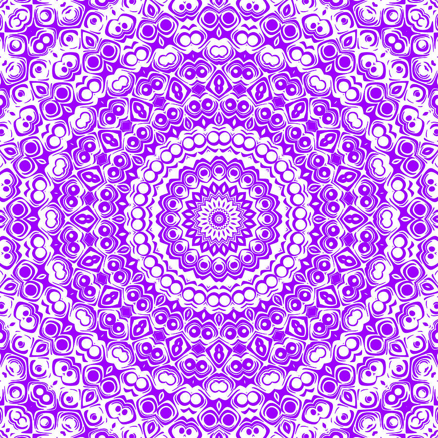 Violet and White Mandala Kaleidoscope Medallion Flower Digital Art by Mercury McCutcheon