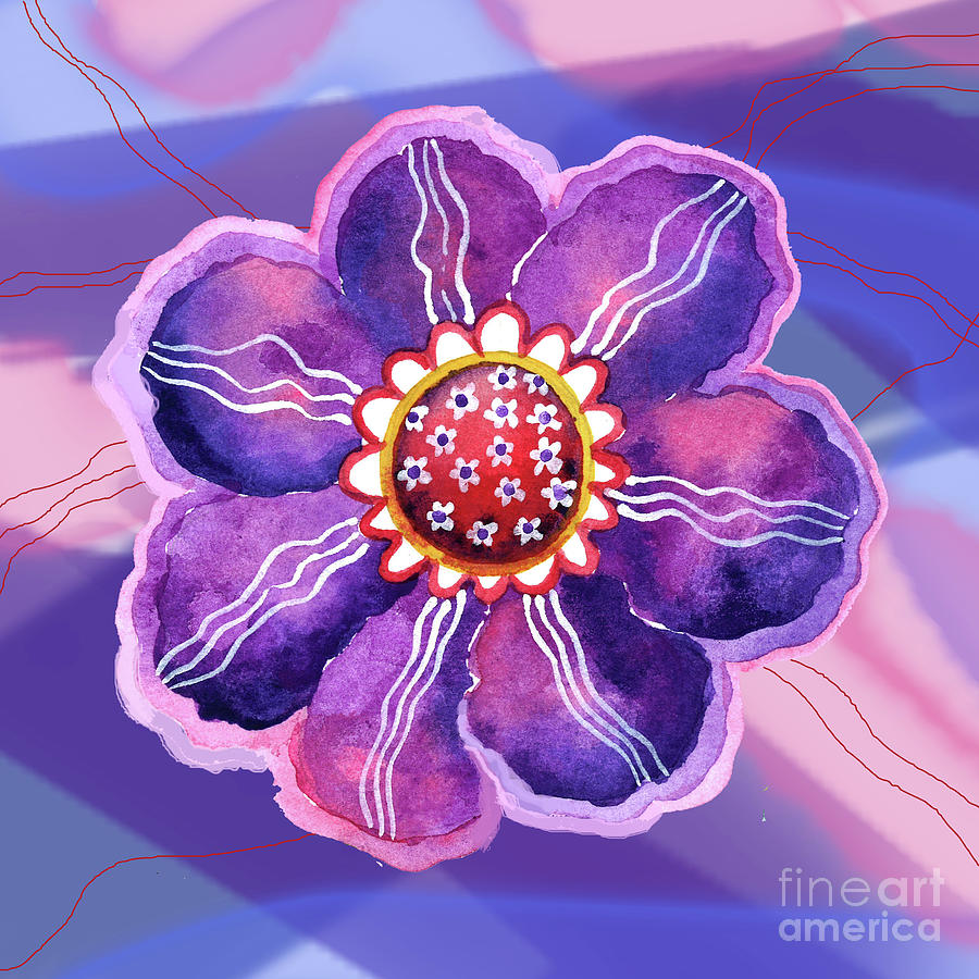 Violet Flower on Abstract  Painting by Shelley Wallace Ylst