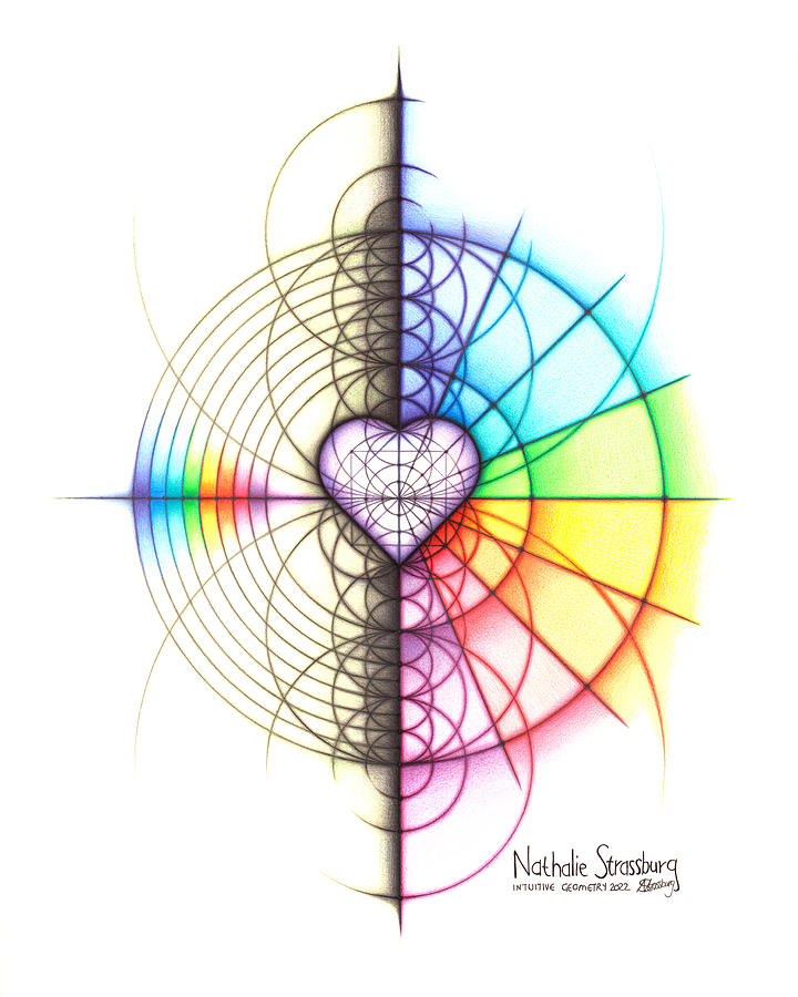 Violet Heart Self-Realization Spectrum Geometry Art Drawing by Nathalie Strassburg