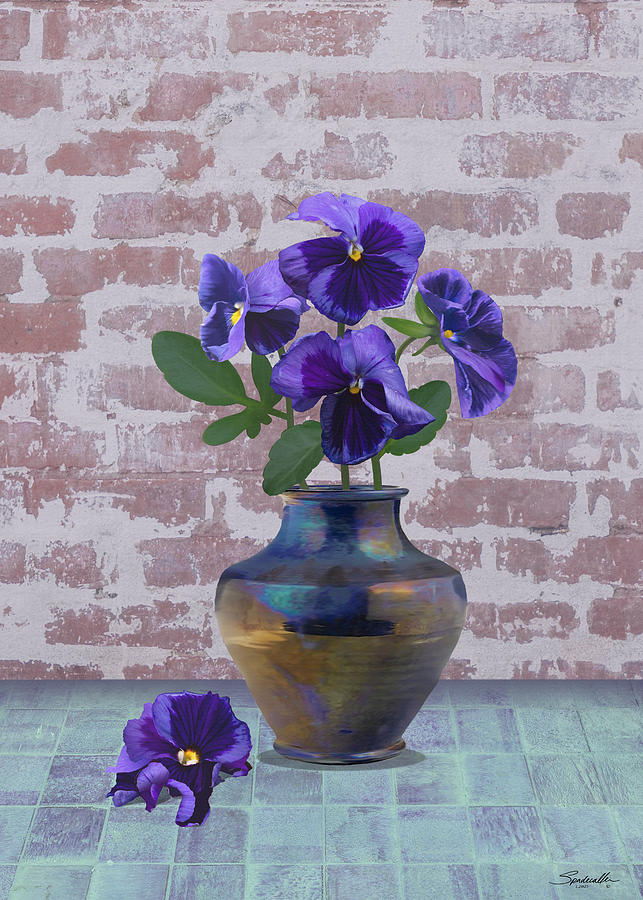 Violet Pansies in Vase Digital Art by Spadecaller