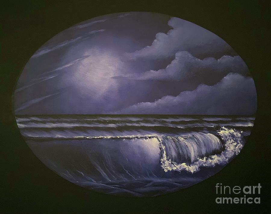 Beach Painting - Violet Seascape Oval by Jessie Mason